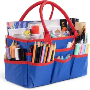 Craft and Art Tote - 600D Blue Nylon Fabric Art Sewing Organizer Bag with Pockets, for Craft, Scrapbooking, and Office Supplies Storage(Blue)