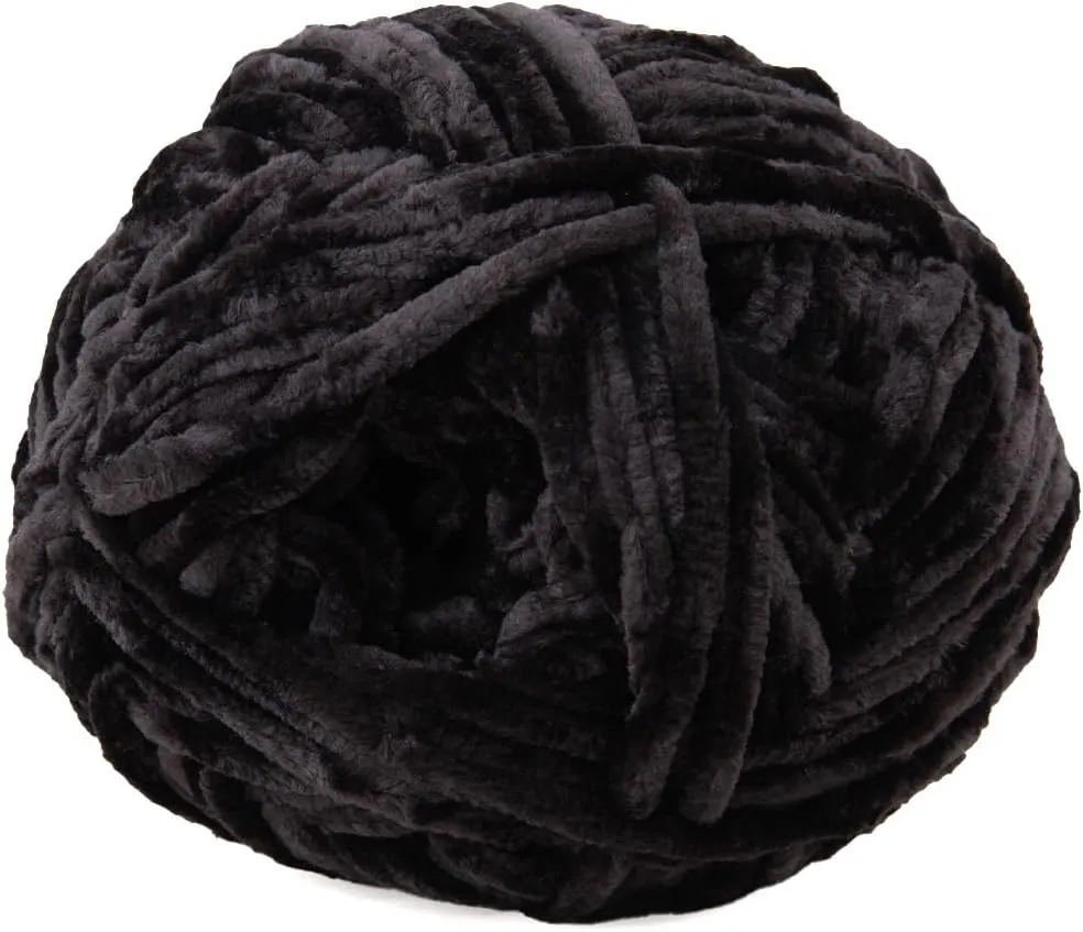 Craft County 315 Yards of Medium Velvet Yarn – 100% Machine Wash and Dryable Polyester (Black Bird)