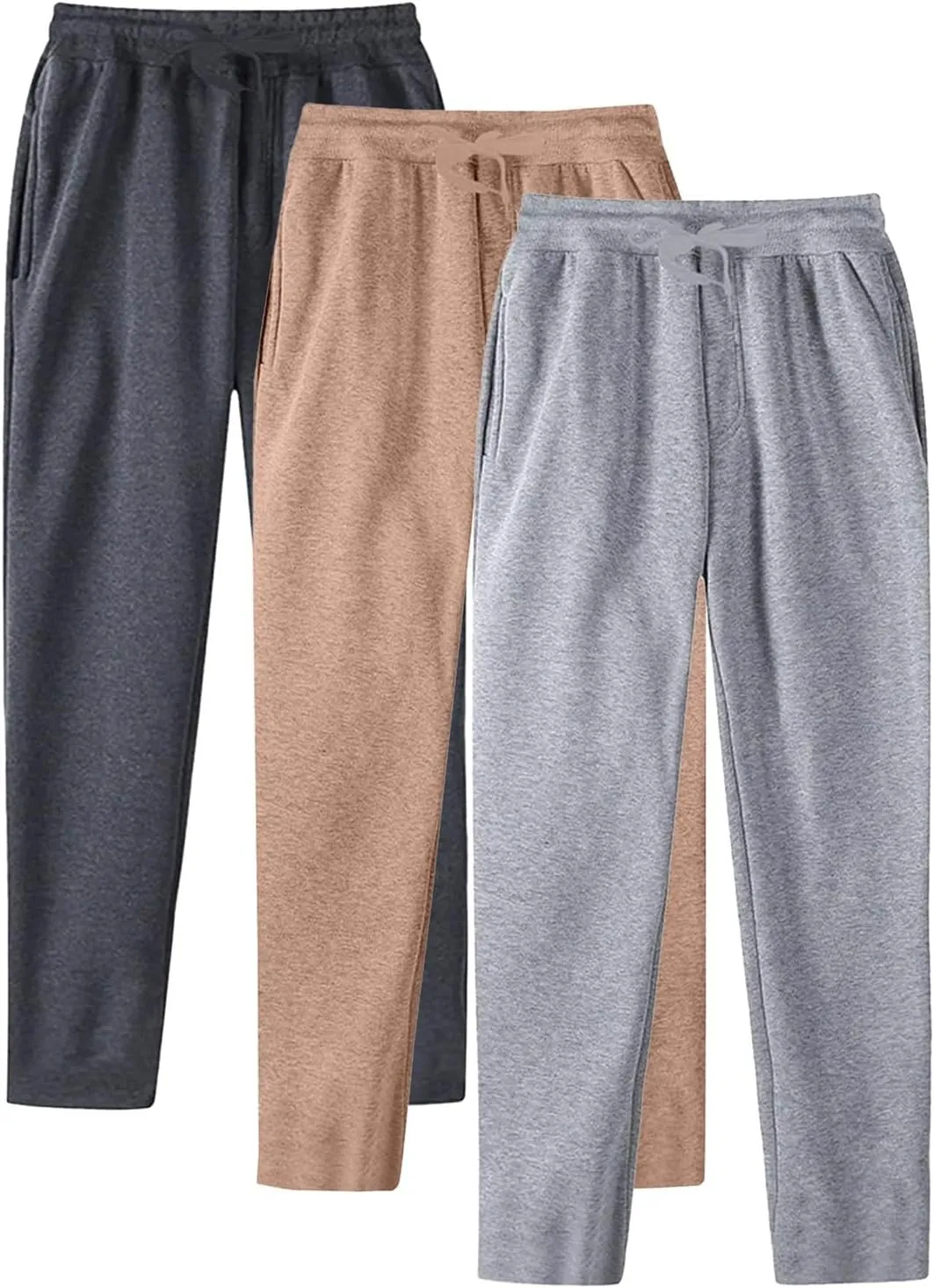 CRNTCEM Mens Loose 3 Pack Sweatpants Wide Leg Running Sports Pants Elastic Waist Drawstring Athletic Casual Jogger Sweatpants