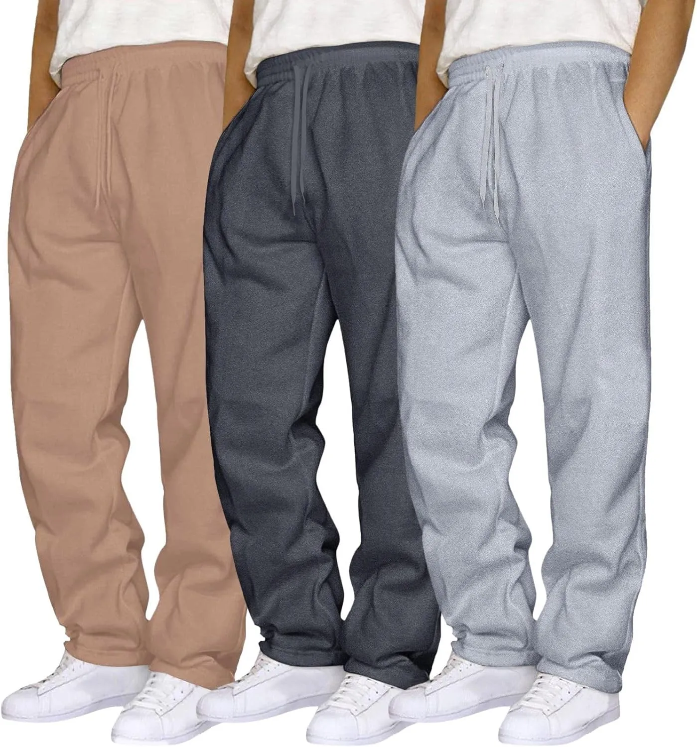 CRNTCEM Mens Loose 3 Pack Sweatpants Wide Leg Running Sports Pants Elastic Waist Drawstring Athletic Casual Jogger Sweatpants