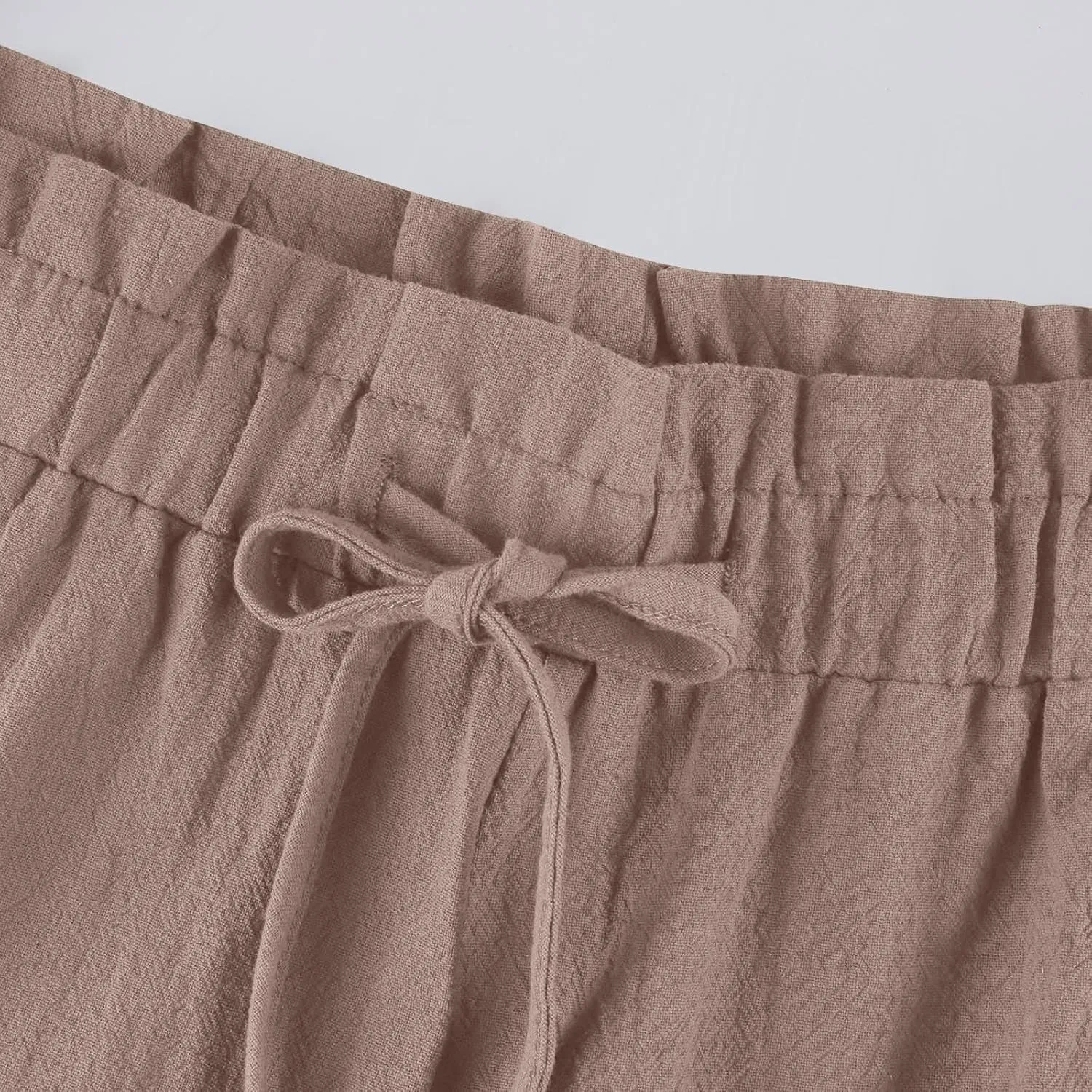Cropped Linen Pants Women Drawstring Elastic Waist Wide Leg Palazzo Pants with Pockets Casual Flowy Boho Beach Pant