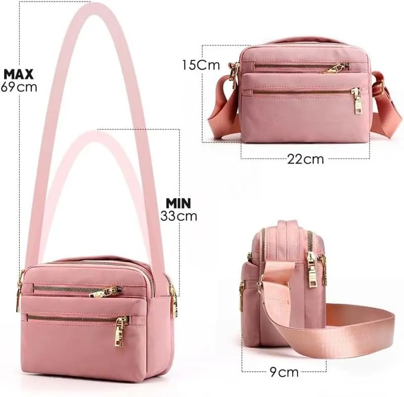Cross Body Bag for Women, Multi Pocket Handbags & Shoulder Bags Waterproof Nylon Anti Theft Messenger Bag for Travel Shopping