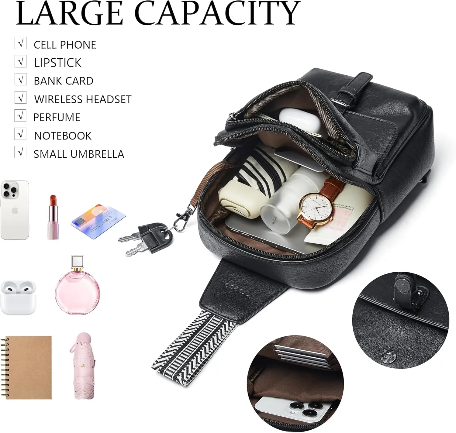 Crossbody Bags for Women Men Sling Bag 5 Pockets Fanny Pack Sling Backpack Chest Daypack Travel Purse Anti Theft
