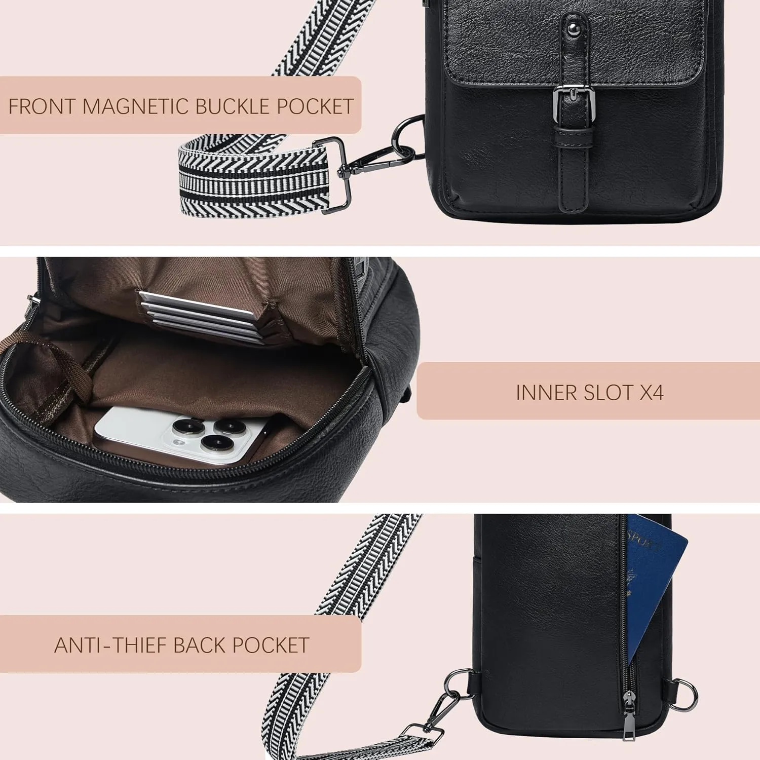 Crossbody Bags for Women Men Sling Bag 5 Pockets Fanny Pack Sling Backpack Chest Daypack Travel Purse Anti Theft