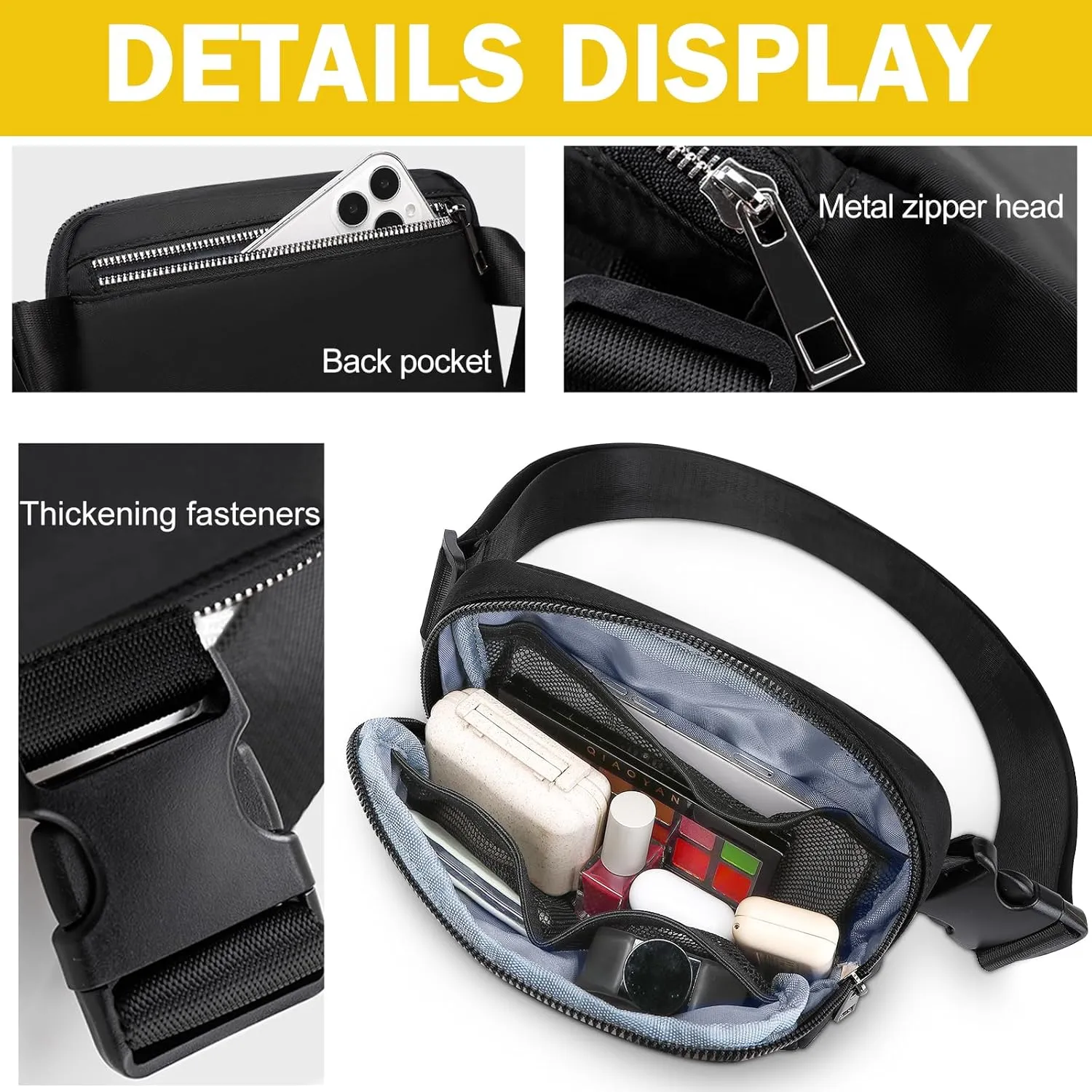 Crossbody bags Set, Faux Leather Small Sling Bag Fashion Shoulder Waist Packs Purse and Fanny Packs Set for Man and Women, Black