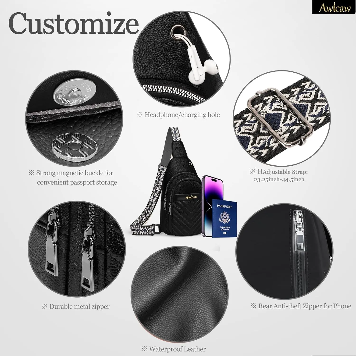 Crossbody bags Set, Faux Leather Small Sling Bag Fashion Shoulder Waist Packs Purse and Fanny Packs Set for Man and Women, Black