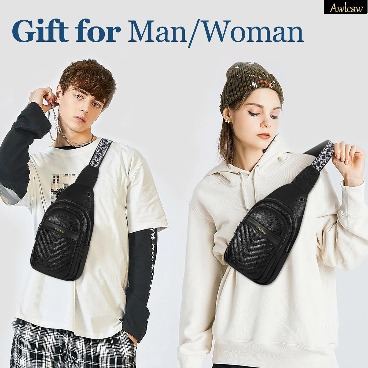 Crossbody bags Set, Faux Leather Small Sling Bag Fashion Shoulder Waist Packs Purse and Fanny Packs Set for Man and Women, Black