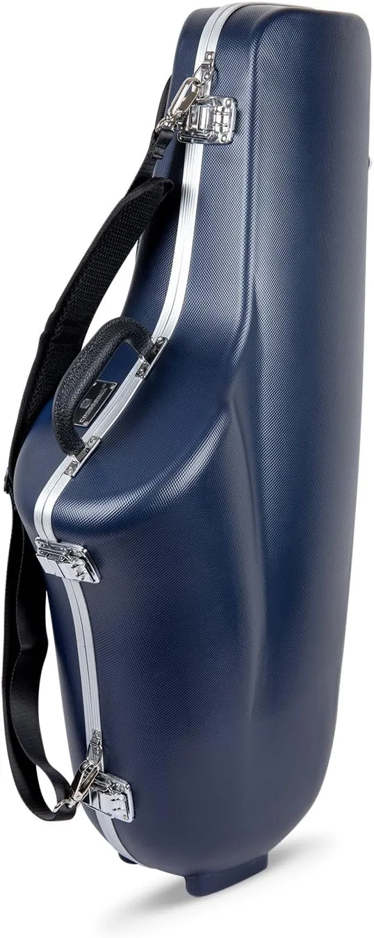 Crossrock ABS Tenor Saxophone Case – Contoured Blue Diamond Texture, Deep Blue Velvet Interior, Accessory Pocket, Security Lock & Detachable Strap