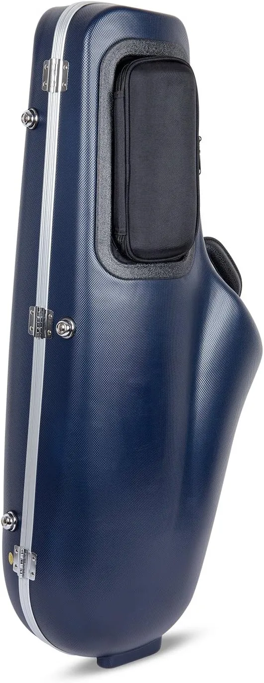 Crossrock ABS Tenor Saxophone Case – Contoured Blue Diamond Texture, Deep Blue Velvet Interior, Accessory Pocket, Security Lock & Detachable Strap