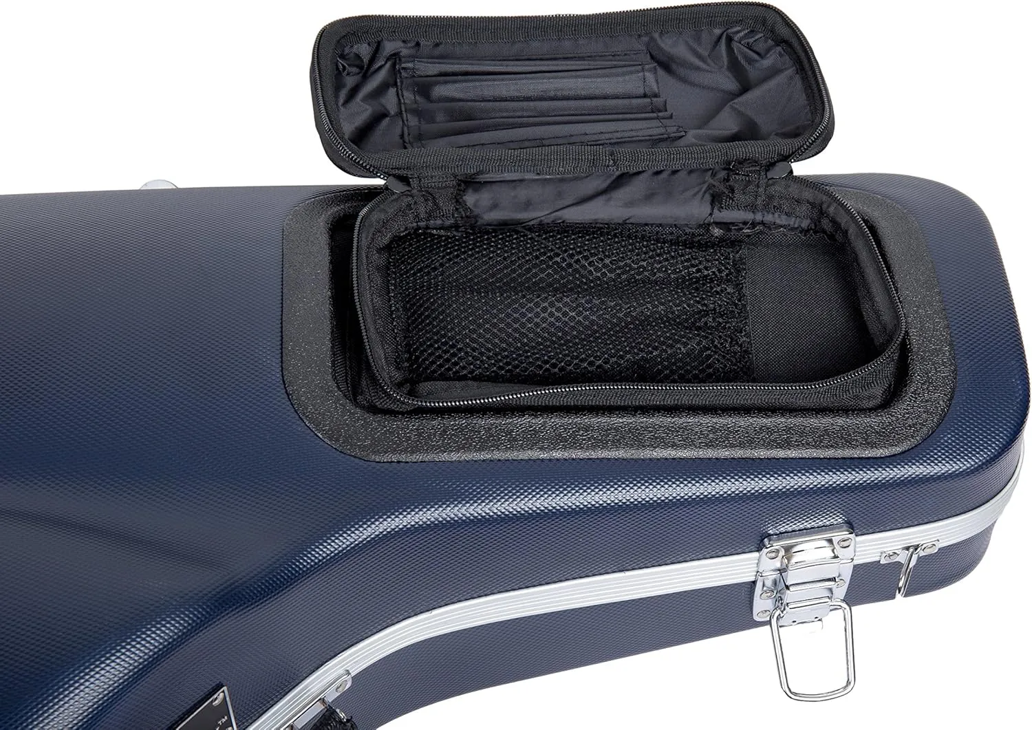 Crossrock ABS Tenor Saxophone Case – Contoured Blue Diamond Texture, Deep Blue Velvet Interior, Accessory Pocket, Security Lock & Detachable Strap