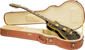 Crossrock Relief Series Les Paul Guitar Case for Single-Cut Electric Guitars | Carved Red Wood Finish, Ivory Plush Interior, Lock – Premium Wooden Hardshell