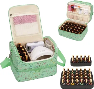 CUBETASTIC Nail Polish Organizer, Cute Nail Tech Organizers And Storage Bag Holds 45 Bottles & UV Nail Lamp, Compact Double-Layer Travel Nail Supplies Case for Nail Kit (Triangle Green, 45 Slots)