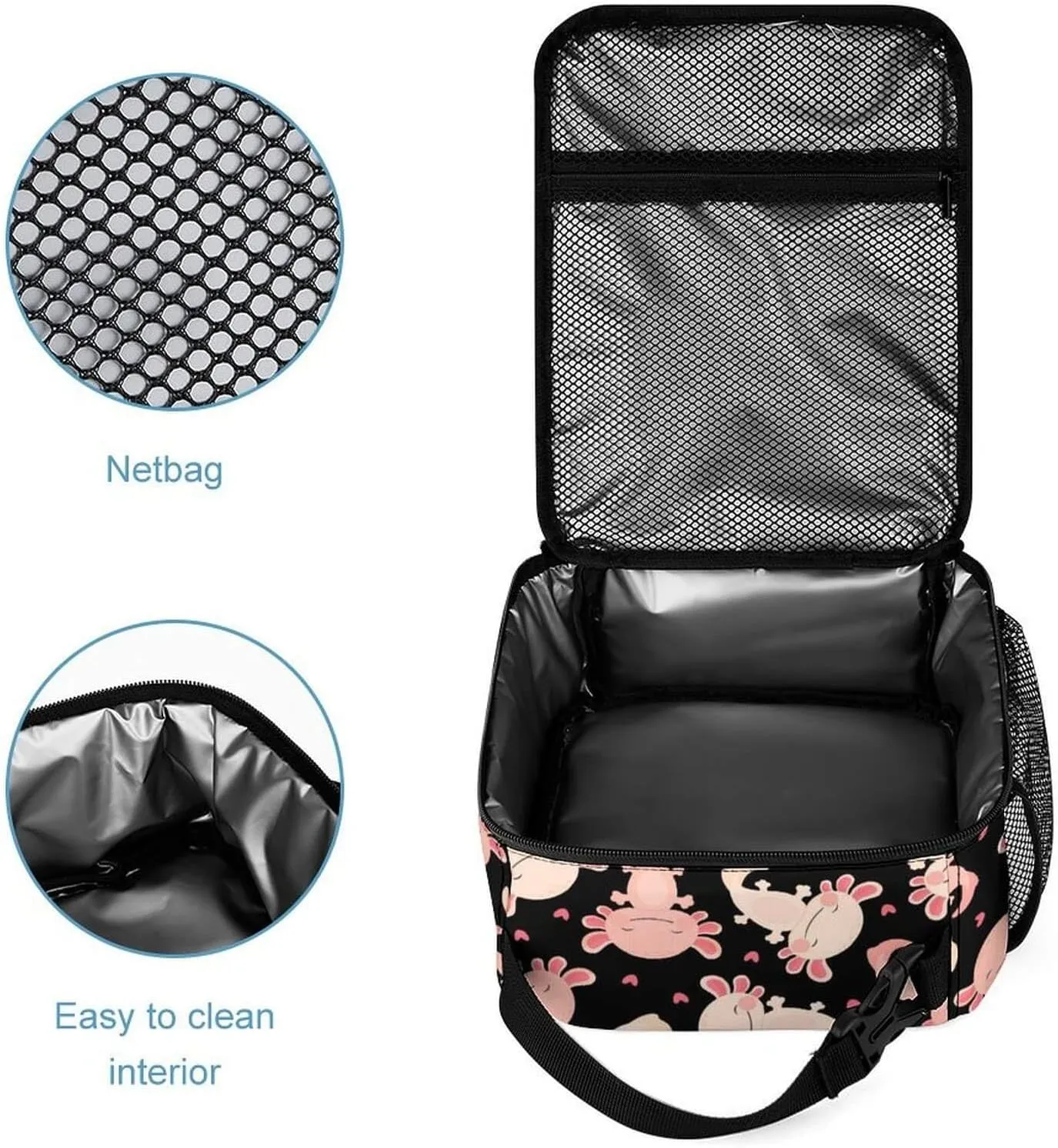 Custom Axolotl Backpack with Lunch Box & Pencil Case for Kids Girls Boys School, 16 Inch Cute Axolotls Bookbag, School Backpack for Students Children, Lightweight, Large Capacity