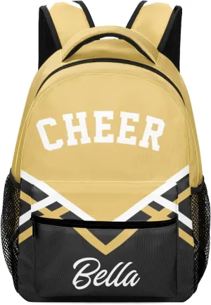 Custom Cheerleaders Yellow Black White Backpack Personalized Name Causual Daypack for Sport Camping