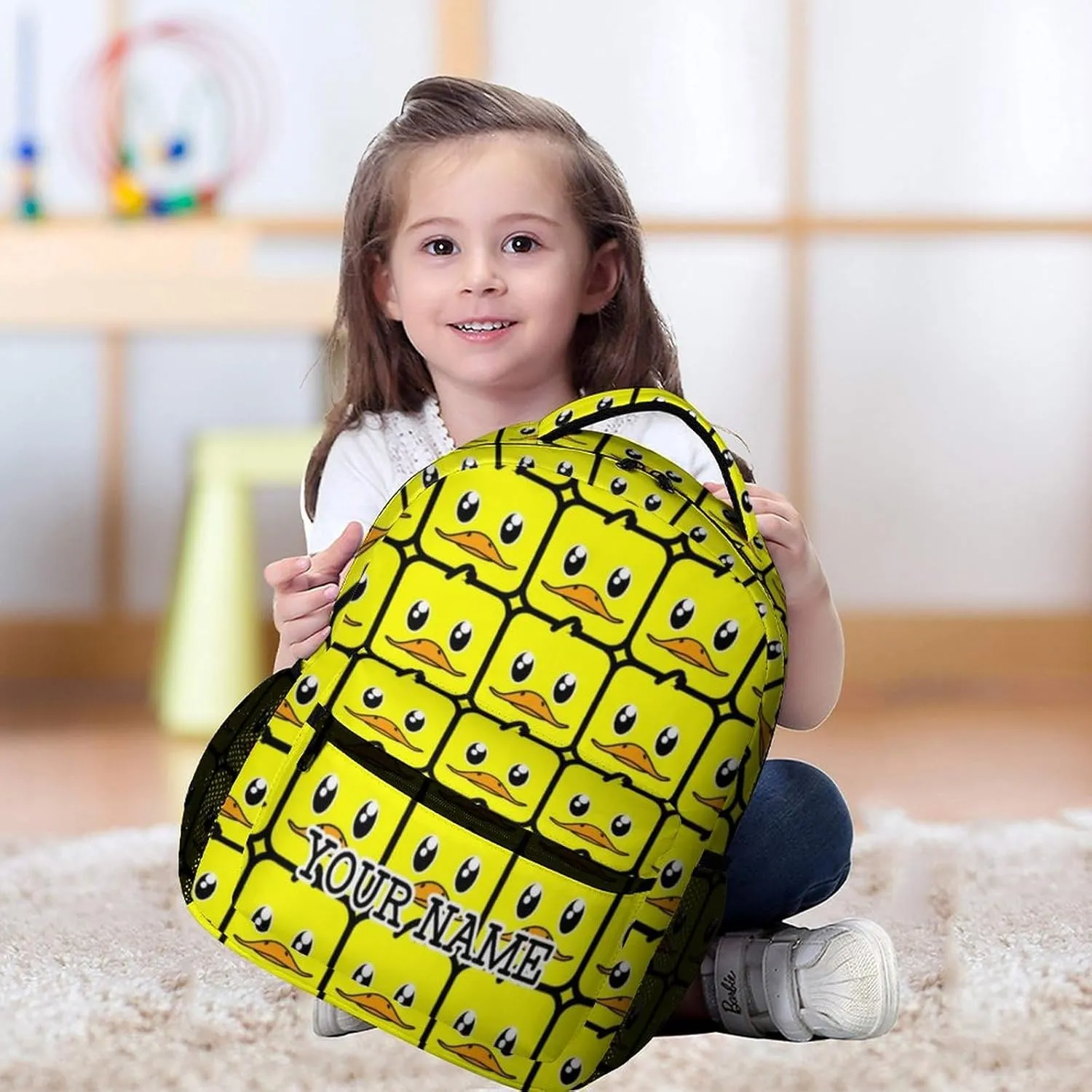 Custom Duck Backpack for Kids Girls Boys School, 16 Inches Cute Duck Theme Bookbag, Adjustable, Large Capacity, Lightweight, Colorful Duck Backpack for School