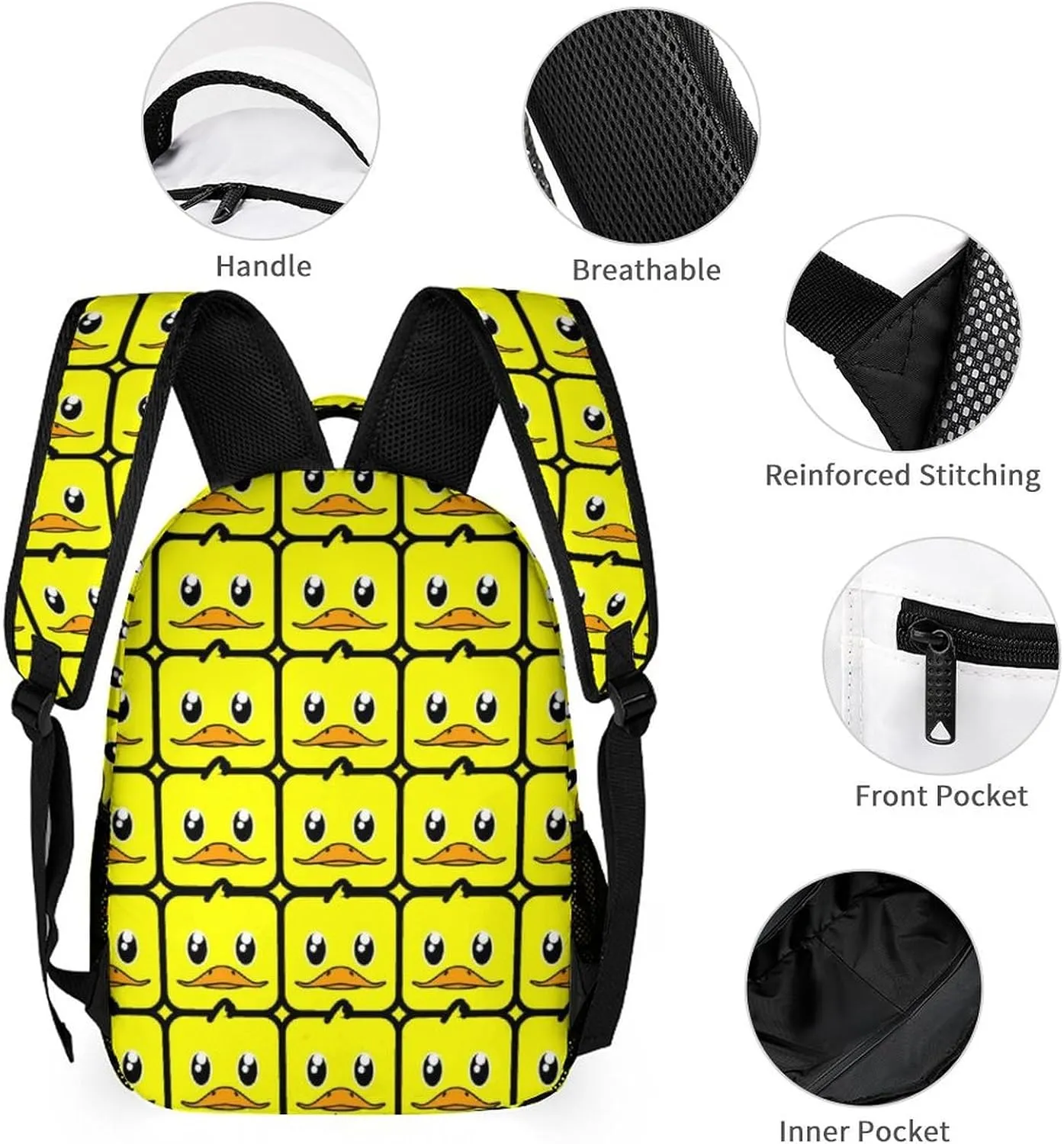 Custom Duck Backpack for Kids Girls Boys School, 16 Inches Cute Duck Theme Bookbag, Adjustable, Large Capacity, Lightweight, Colorful Duck Backpack for School