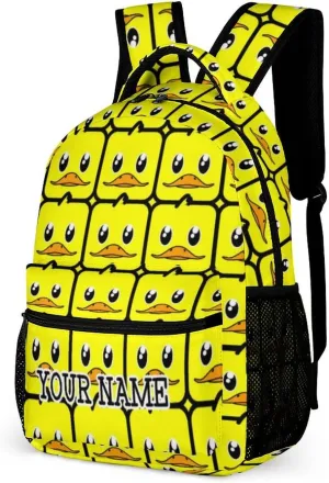 Custom Duck Backpack for Kids Girls Boys School, 16 Inches Cute Duck Theme Bookbag, Adjustable, Large Capacity, Lightweight, Colorful Duck Backpack for School