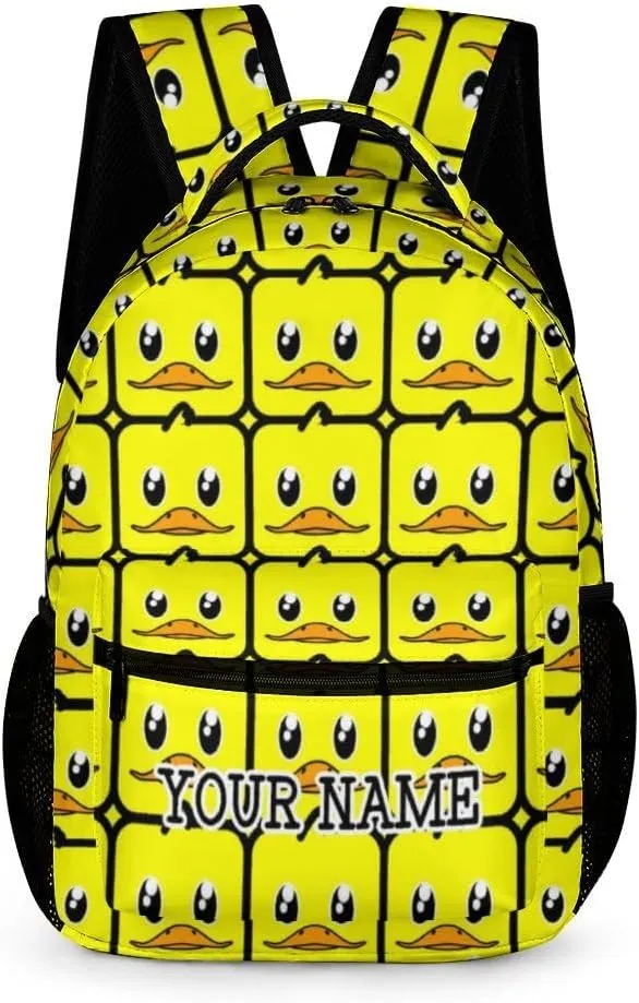 Custom Duck Backpack for Kids Girls Boys School, 16 Inches Cute Duck Theme Bookbag, Adjustable, Large Capacity, Lightweight, Colorful Duck Backpack for School