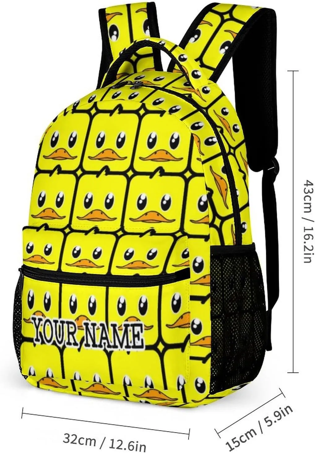 Custom Duck Backpack for Kids Girls Boys School, 16 Inches Cute Duck Theme Bookbag, Adjustable, Large Capacity, Lightweight, Colorful Duck Backpack for School