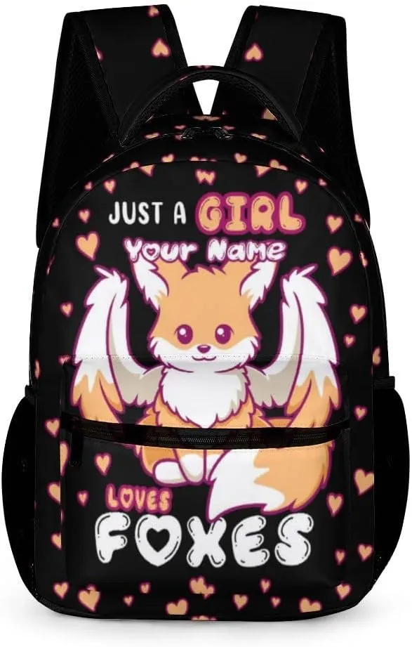 Custom Fox School Backpack for Kids Girls Boys, 16 Inch Cute Foxes Themed Bookbag, Personalized School Backpack for Students Children, Lightweight, Large Capacity