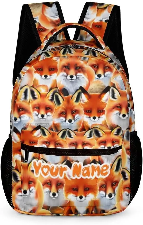 Custom Fox School Backpack for Kids Girls Boys, 16 Inch Cute Foxes Themed Bookbag, Personalized School Backpack for Students Children, Lightweight, Large Capacity