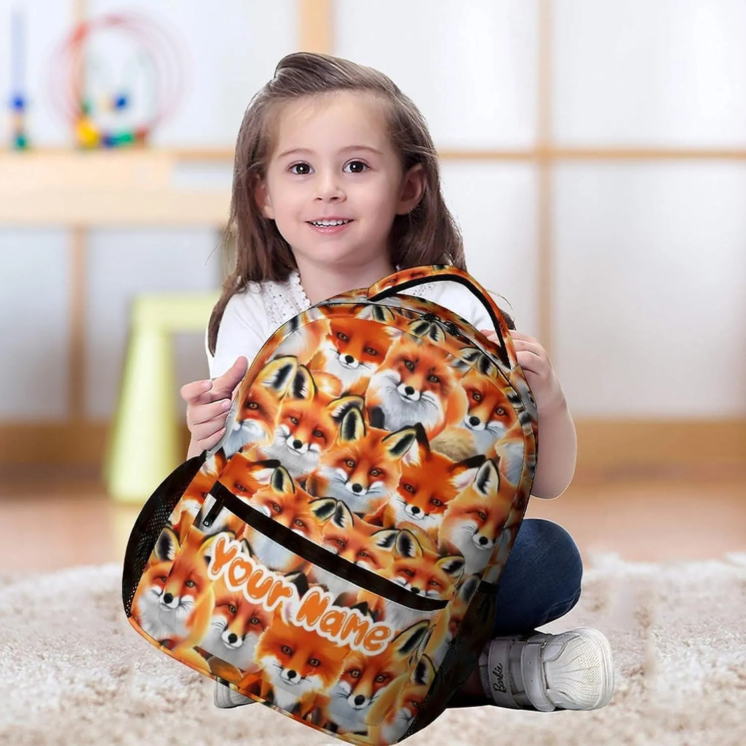 Custom Fox School Backpack for Kids Girls Boys, 16 Inch Cute Foxes Themed Bookbag, Personalized School Backpack for Students Children, Lightweight, Large Capacity