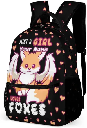 Custom Fox School Backpack for Kids Girls Boys, 16 Inch Cute Foxes Themed Bookbag, Personalized School Backpack for Students Children, Lightweight, Large Capacity