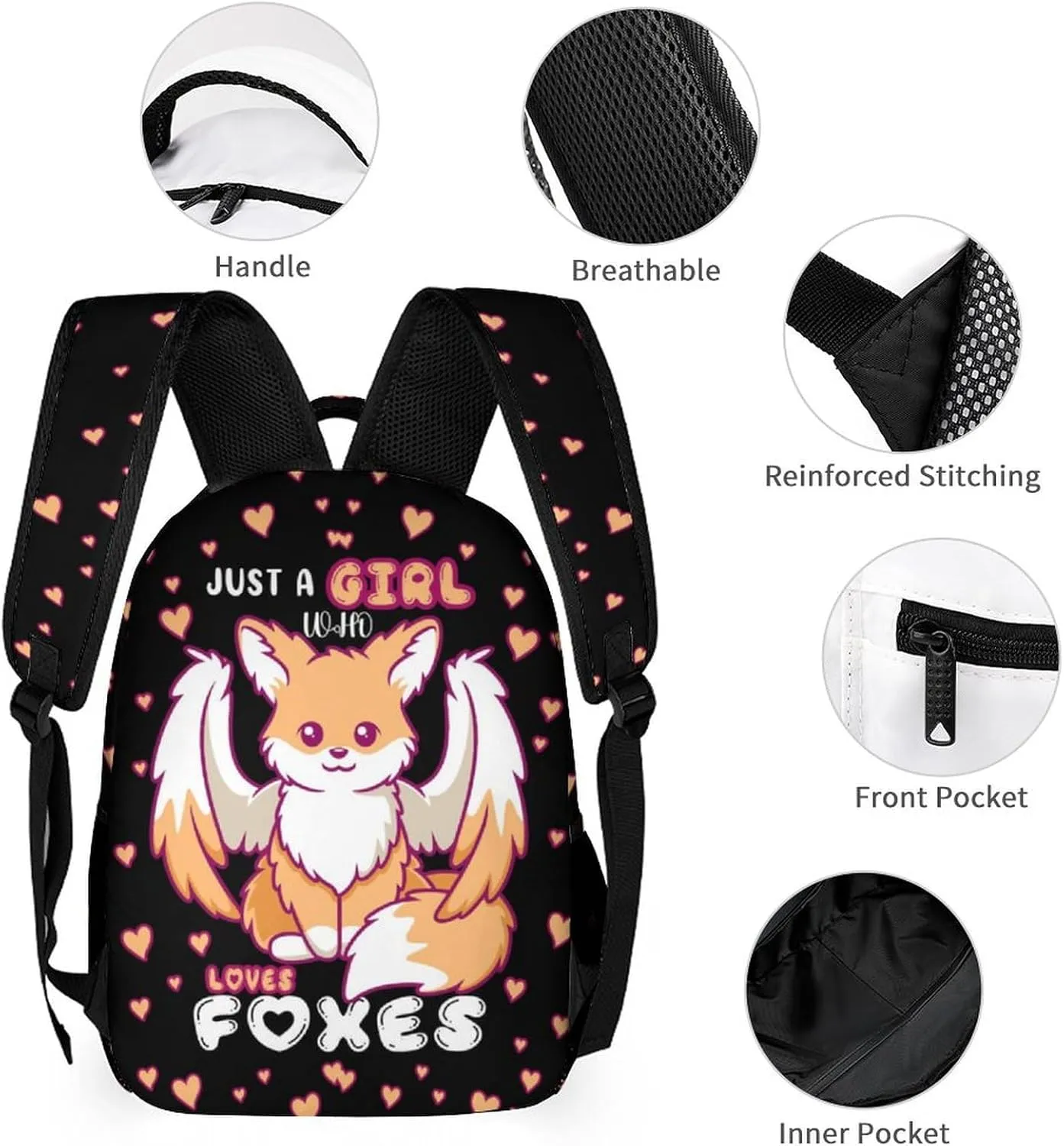 Custom Fox School Backpack for Kids Girls Boys, 16 Inch Cute Foxes Themed Bookbag, Personalized School Backpack for Students Children, Lightweight, Large Capacity