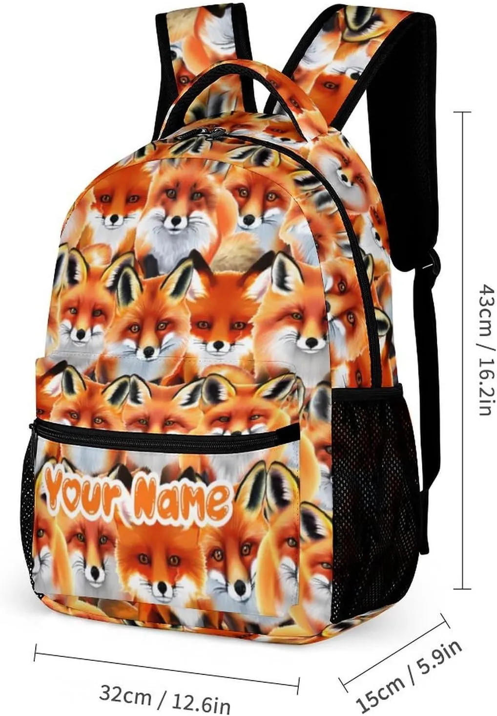 Custom Fox School Backpack for Kids Girls Boys, 16 Inch Cute Foxes Themed Bookbag, Personalized School Backpack for Students Children, Lightweight, Large Capacity
