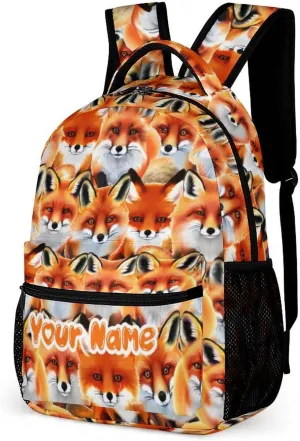 Custom Fox School Backpack for Kids Girls Boys, 16 Inch Cute Foxes Themed Bookbag, Personalized School Backpack for Students Children, Lightweight, Large Capacity