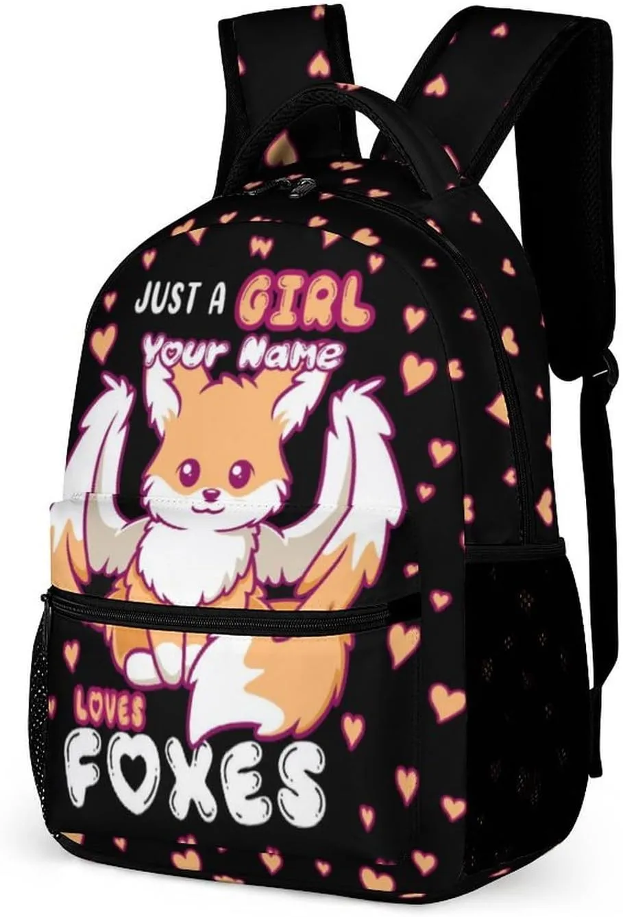 Custom Fox School Backpack for Kids Girls Boys, 16 Inch Cute Foxes Themed Bookbag, Personalized School Backpack for Students Children, Lightweight, Large Capacity