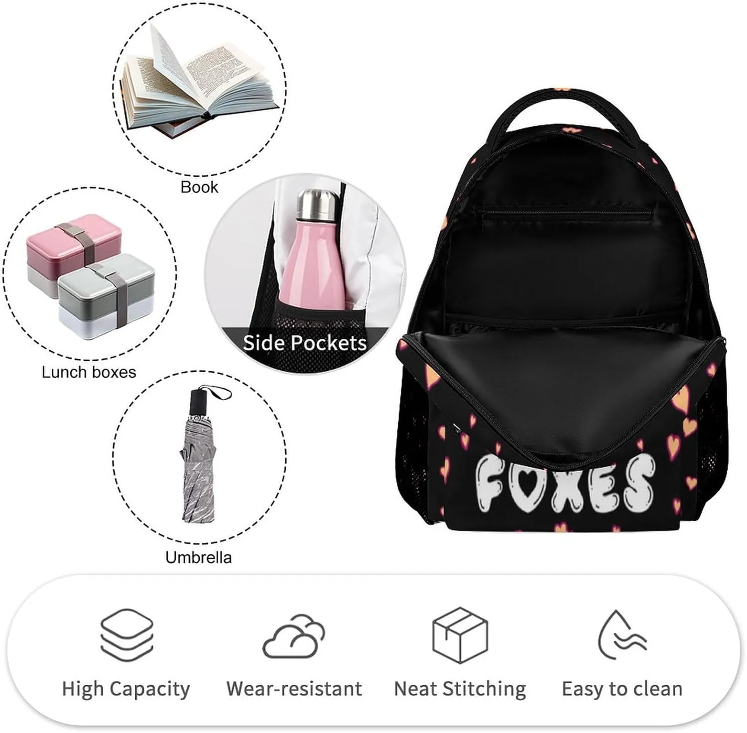 Custom Fox School Backpack for Kids Girls Boys, 16 Inch Cute Foxes Themed Bookbag, Personalized School Backpack for Students Children, Lightweight, Large Capacity