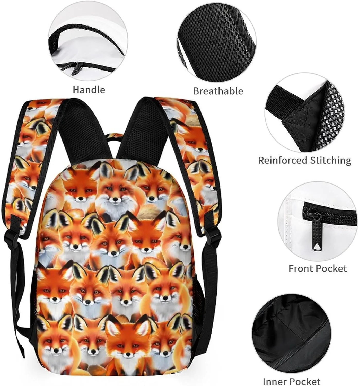 Custom Fox School Backpack for Kids Girls Boys, 16 Inch Cute Foxes Themed Bookbag, Personalized School Backpack for Students Children, Lightweight, Large Capacity