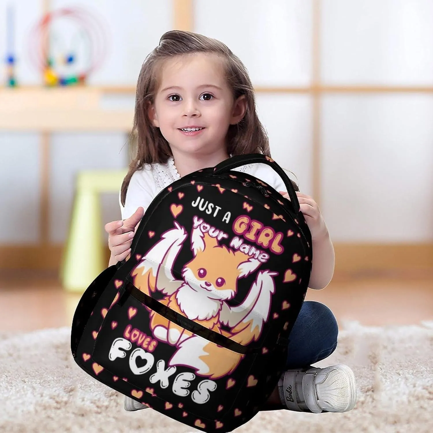 Custom Fox School Backpack for Kids Girls Boys, 16 Inch Cute Foxes Themed Bookbag, Personalized School Backpack for Students Children, Lightweight, Large Capacity