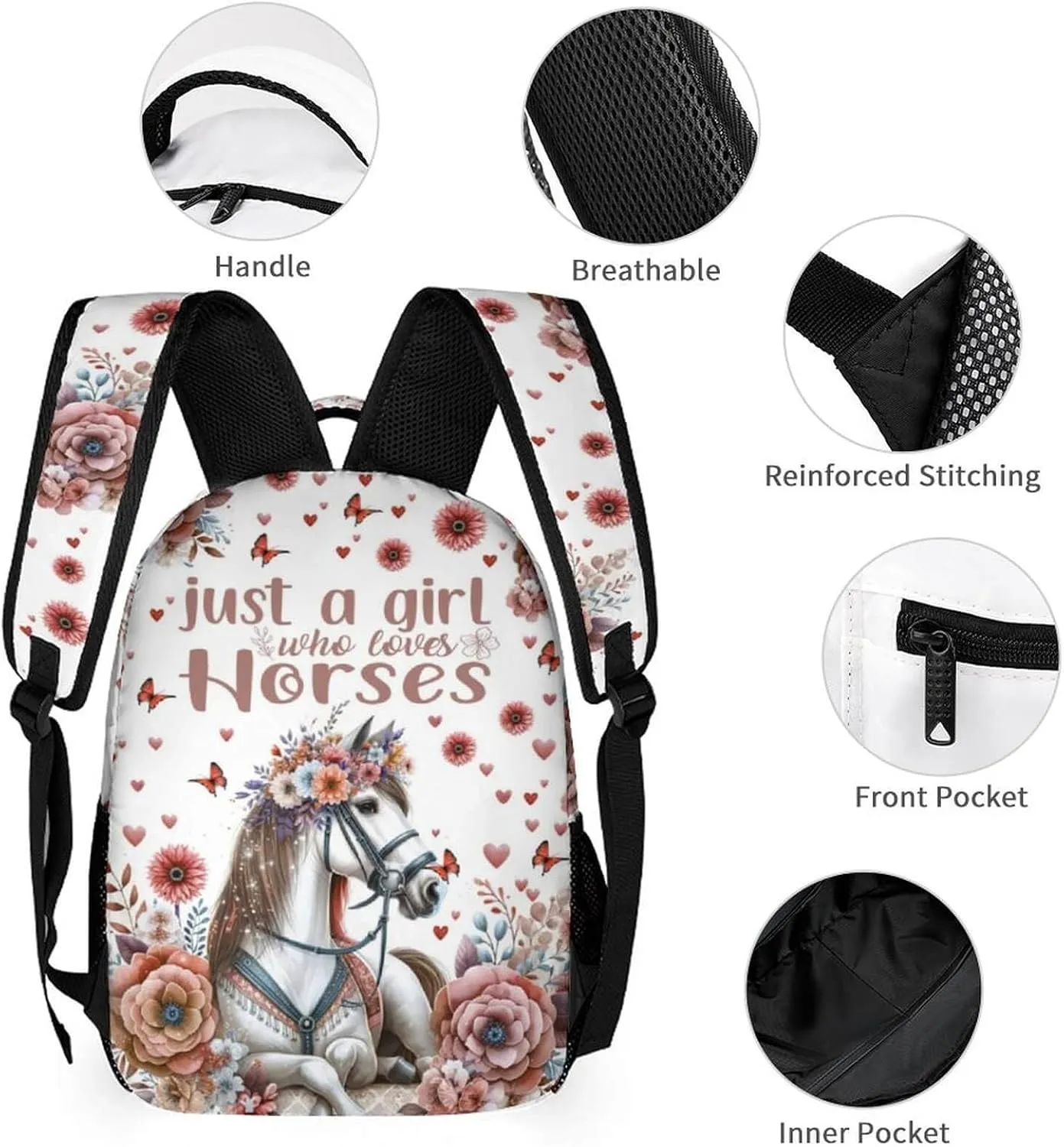 Custom Horse School Backpack for Kids Girls Boys, 16 Inch Cute Horses Themed Bookbag, Personalized School Backpack for Students Children, Lightweight, Large Capacity