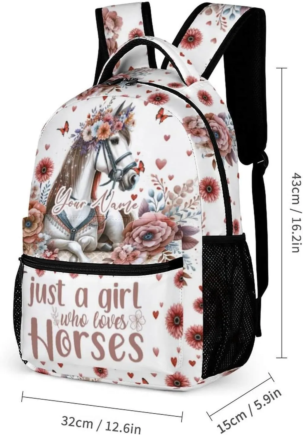 Custom Horse School Backpack for Kids Girls Boys, 16 Inch Cute Horses Themed Bookbag, Personalized School Backpack for Students Children, Lightweight, Large Capacity