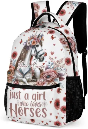 Custom Horse School Backpack for Kids Girls Boys, 16 Inch Cute Horses Themed Bookbag, Personalized School Backpack for Students Children, Lightweight, Large Capacity