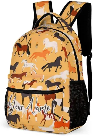 Custom Horse School Backpack for Kids Girls Boys, 16 Inch Cute Horses Themed Bookbag, Personalized School Backpack for Students Children, Lightweight, Large Capacity