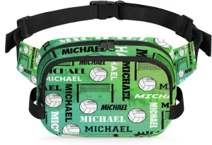 Custom Name Volleyball Waist Packs for Women Men, Personalized Fanny Pack Crossbody Belt Bag with Adjustable Strap for Sports Workout Traveling, Dark Green