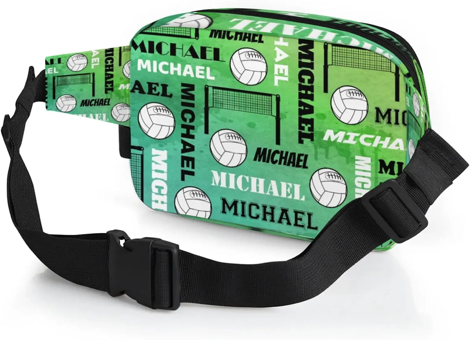 Custom Name Volleyball Waist Packs for Women Men, Personalized Fanny Pack Crossbody Belt Bag with Adjustable Strap for Sports Workout Traveling, Dark Green