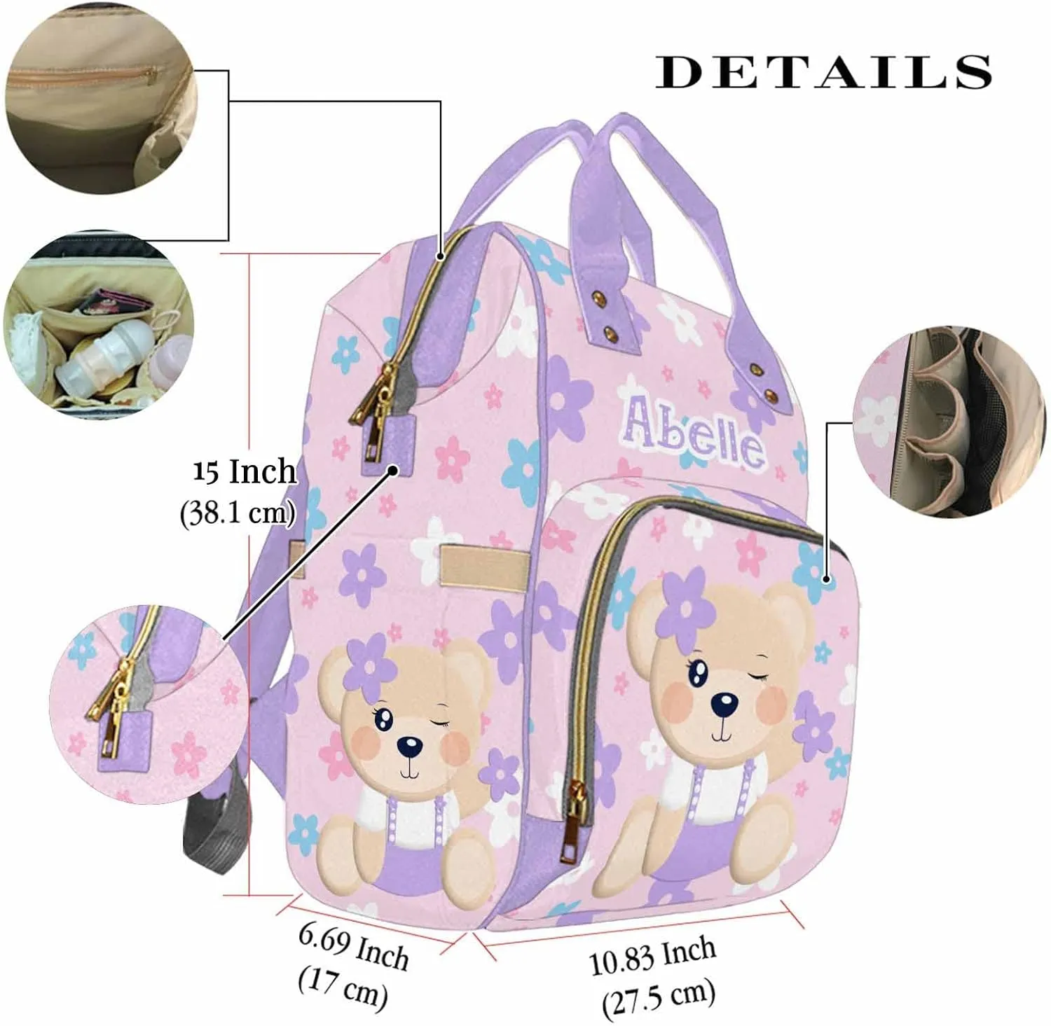 Custom Nursing Baby Bags with Name for Mommy Customized Nylon Waterproof Nursing Mommy Daypack, Casual Travel Backpack for Women Mom 0303-13