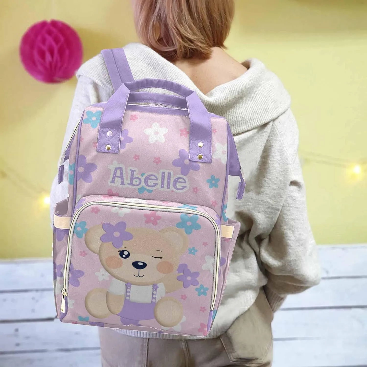 Custom Nursing Baby Bags with Name for Mommy Customized Nylon Waterproof Nursing Mommy Daypack, Casual Travel Backpack for Women Mom 0303-13