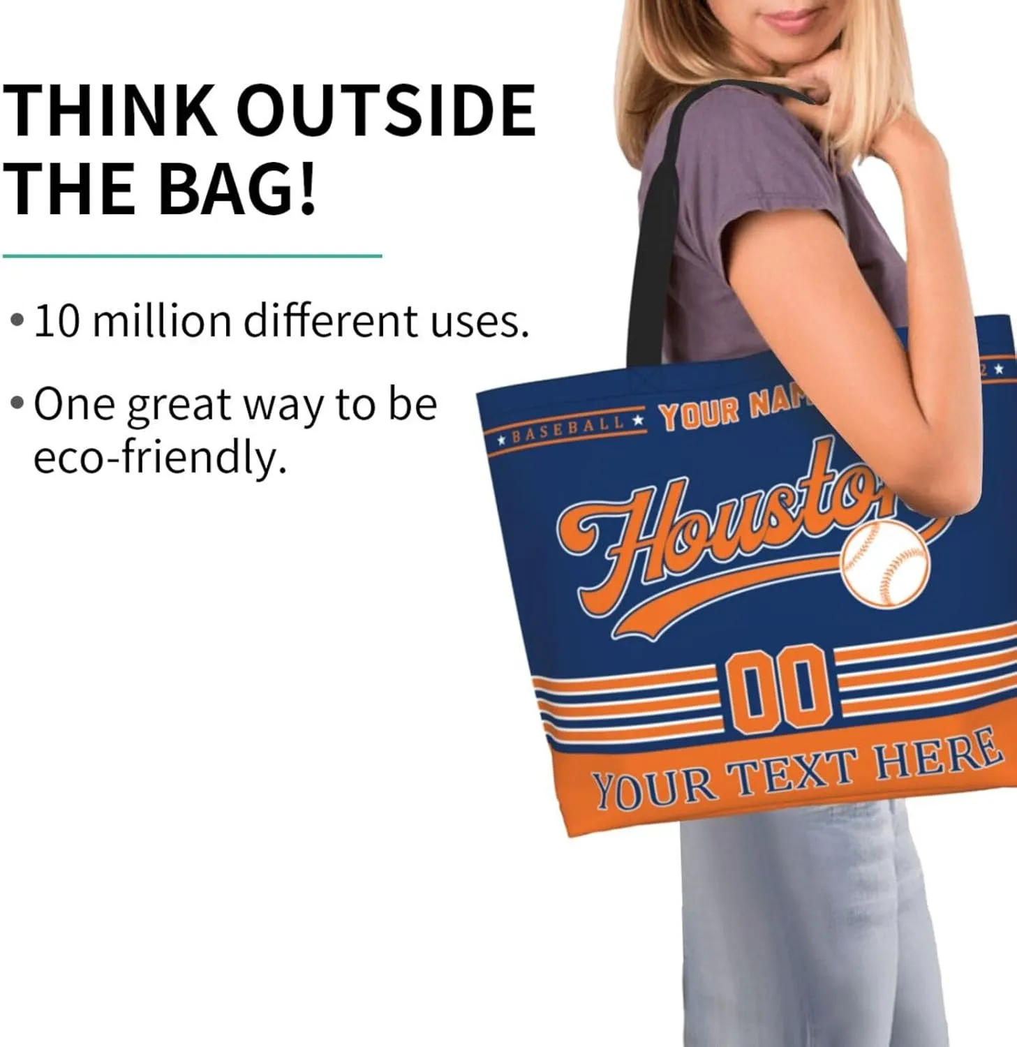 Custom Tote Bags Personalized Custom Baseball Shoulder Bag Shopping Tote Beach Travel Handbag for Women Fans Gift