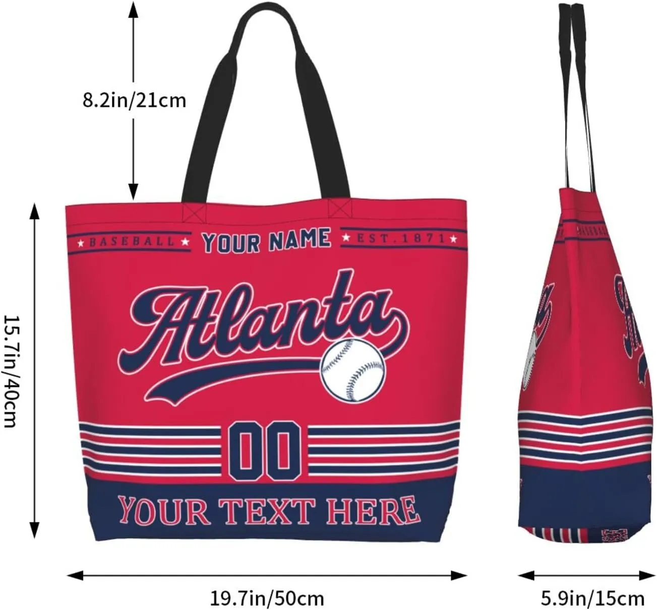 Custom Tote Bags Personalized Custom Baseball Shoulder Bag Shopping Tote Beach Travel Handbag for Women Fans Gift