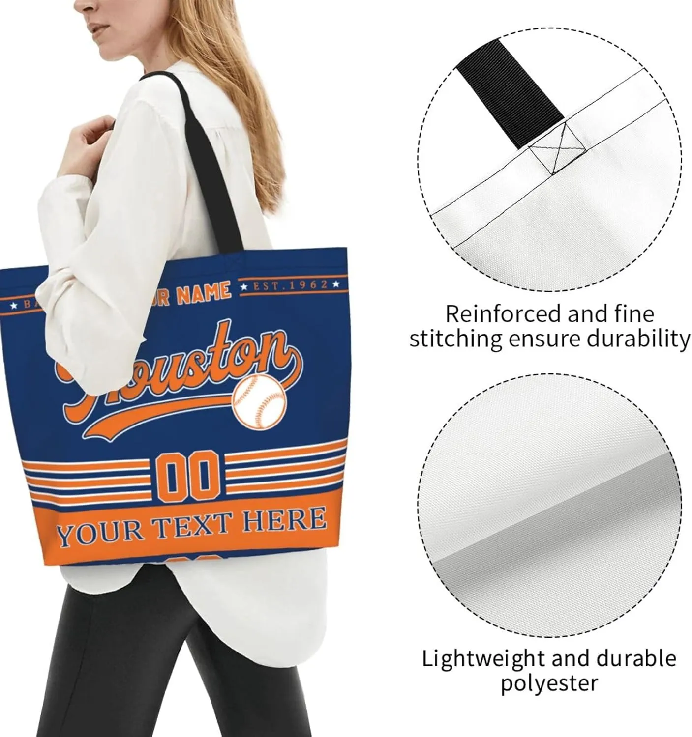 Custom Tote Bags Personalized Custom Baseball Shoulder Bag Shopping Tote Beach Travel Handbag for Women Fans Gift