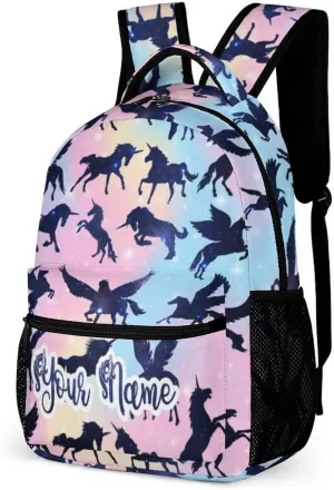 Custom Unicorn School Backpack for Kids Girls Boys, 16 Inch Cute Unicorns Themed Bookbag, Personalized School Backpack for Students Children, Lightweight, Large Capacity
