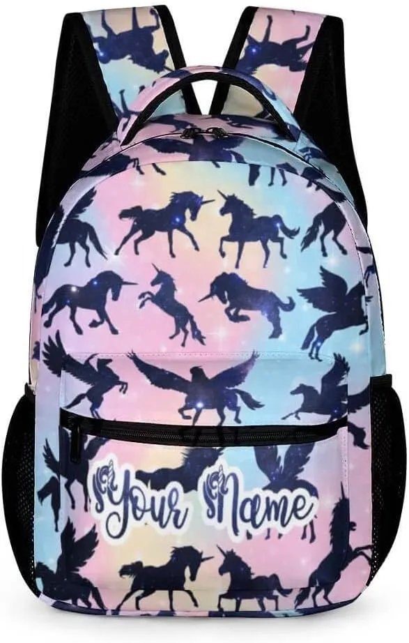 Custom Unicorn School Backpack for Kids Girls Boys, 16 Inch Cute Unicorns Themed Bookbag, Personalized School Backpack for Students Children, Lightweight, Large Capacity