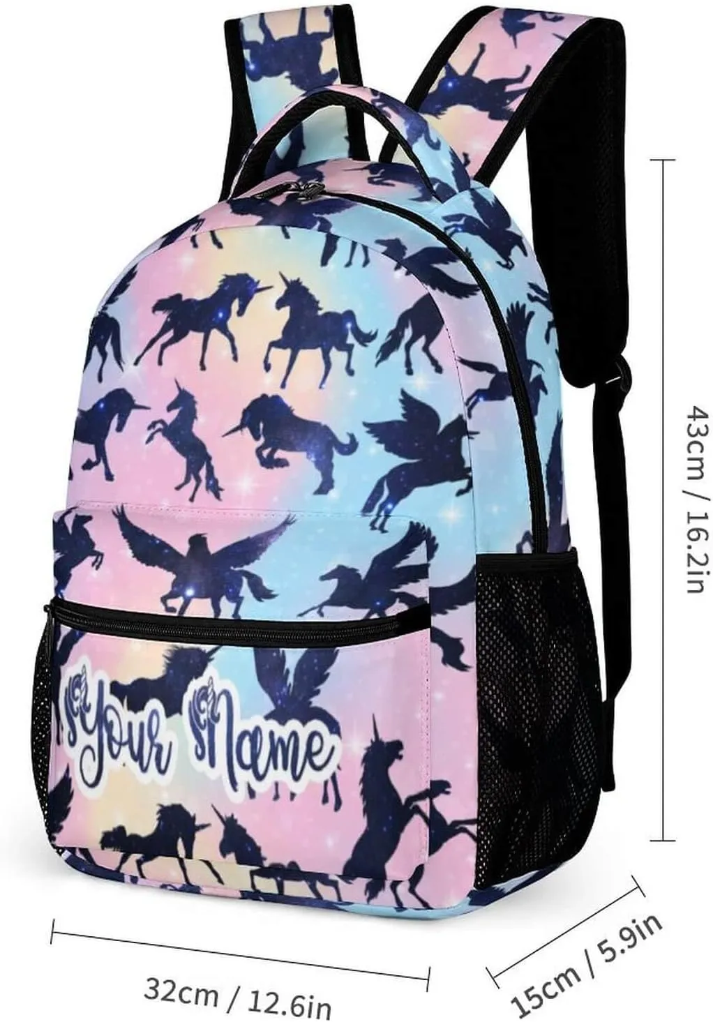 Custom Unicorn School Backpack for Kids Girls Boys, 16 Inch Cute Unicorns Themed Bookbag, Personalized School Backpack for Students Children, Lightweight, Large Capacity
