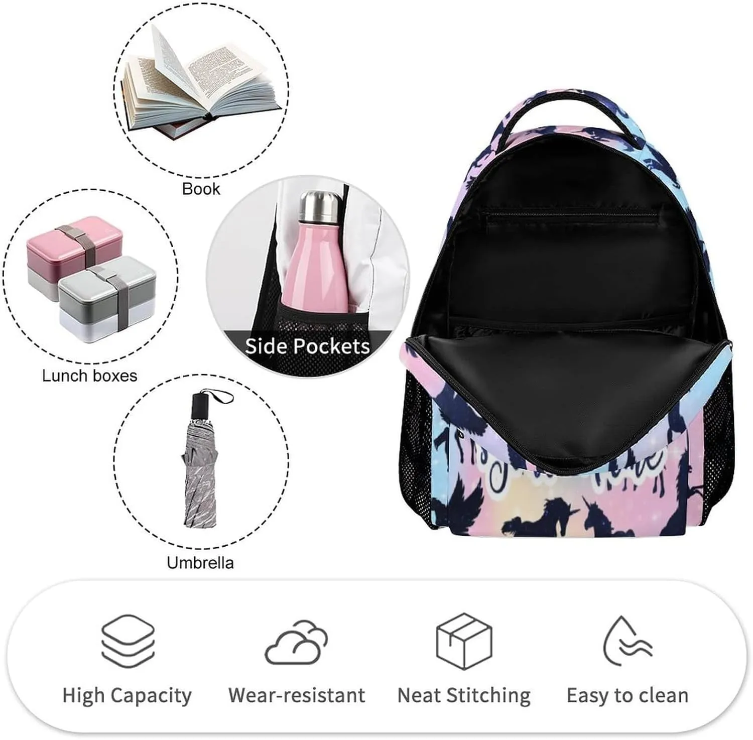Custom Unicorn School Backpack for Kids Girls Boys, 16 Inch Cute Unicorns Themed Bookbag, Personalized School Backpack for Students Children, Lightweight, Large Capacity