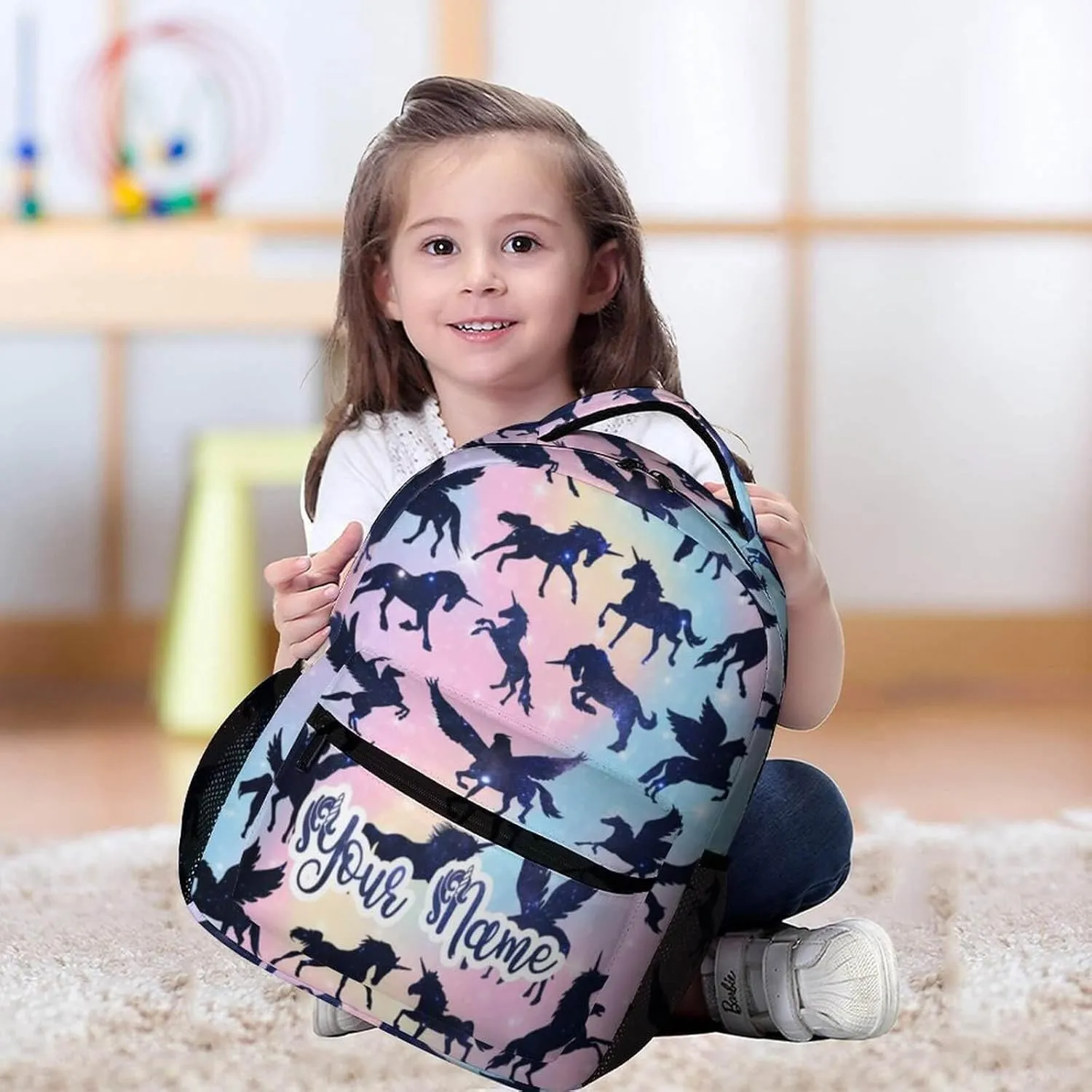 Custom Unicorn School Backpack for Kids Girls Boys, 16 Inch Cute Unicorns Themed Bookbag, Personalized School Backpack for Students Children, Lightweight, Large Capacity